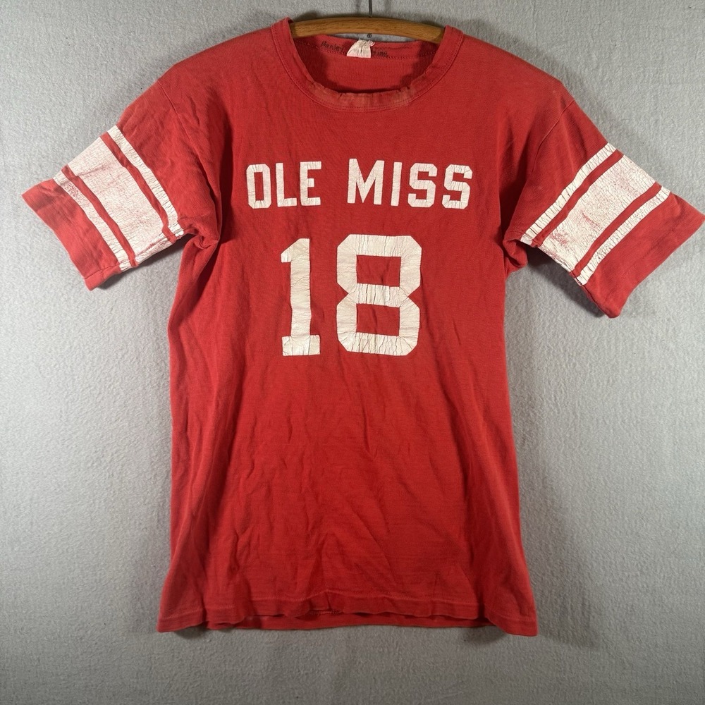 Vintage 60s Champion Ole Miss Rebels Archie Manning Football Jersey Red‎ 18x26